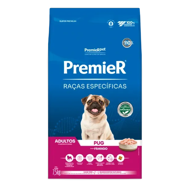 Ração Premier Raças Específicas Pug Adultos Frango 7,5 kg